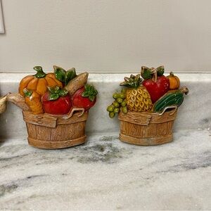Sexton cast metal wall plaques 1976 set of 4 Fruit Vegetable  Basket Wall Decor